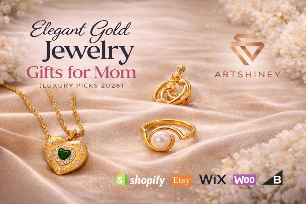 Elegant gold jewelry gifts for mom featuring heart necklace, pearl ring and mother pendant for Mother's Day 2026