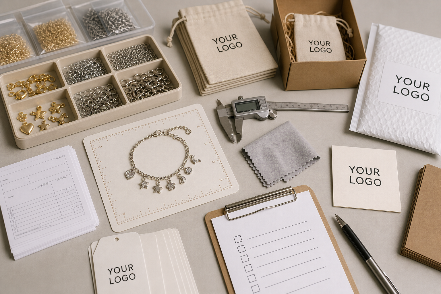 Quality control and fulfillment planning for custom charm jewelry orders with YOUR LOGO packaging