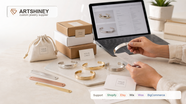 Artshiney custom cuff bracelet supplier cover with YOUR LOGO packaging and platform support strip