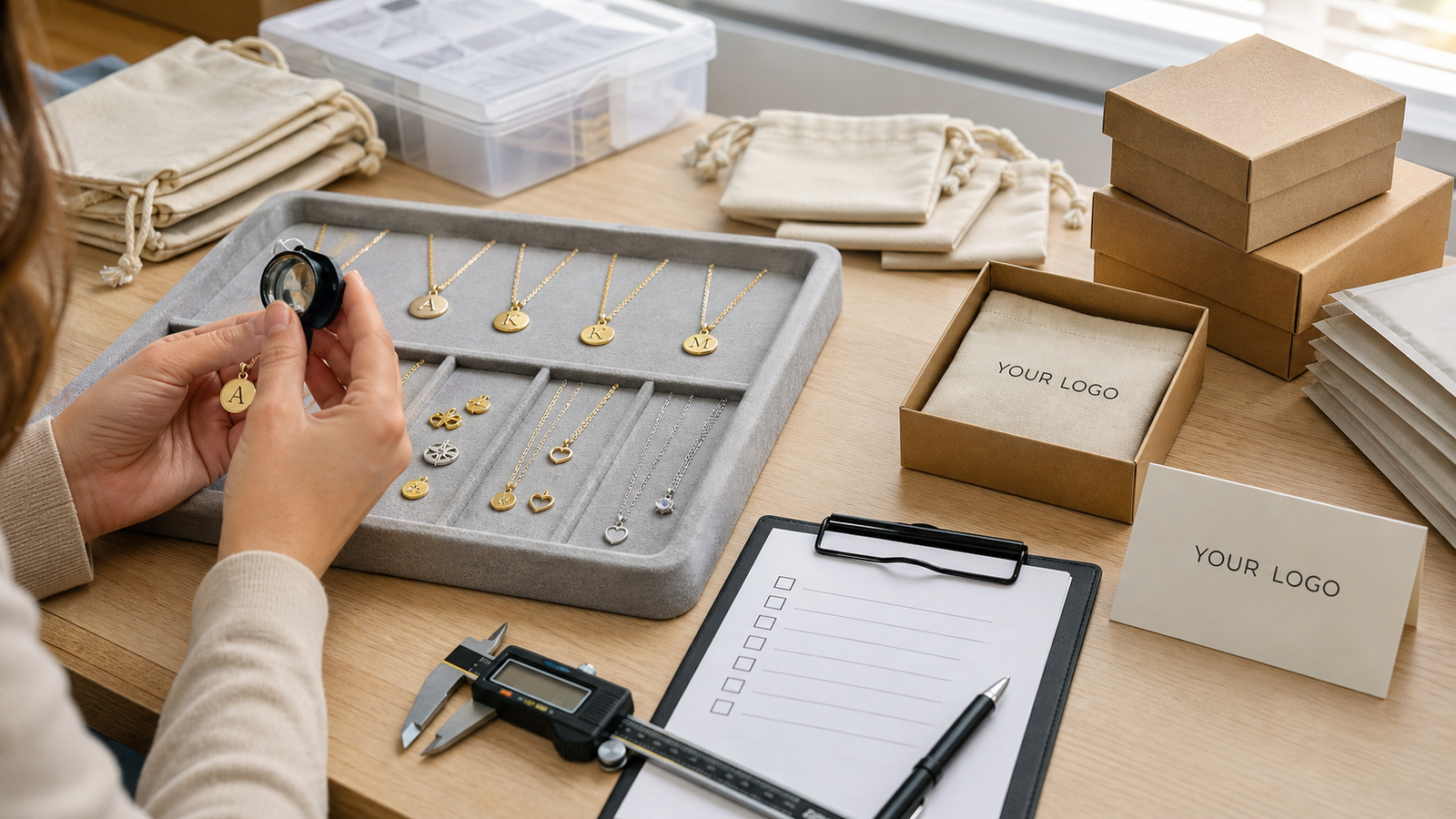 Personalized jewelry quality control and YOUR LOGO private-label packaging workflow for ecommerce sellers