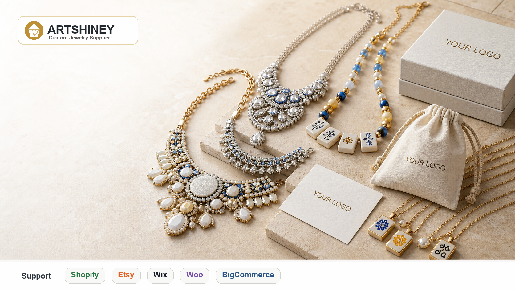 Artshiney statement necklace and custom jewelry launch cover for ecommerce sellers