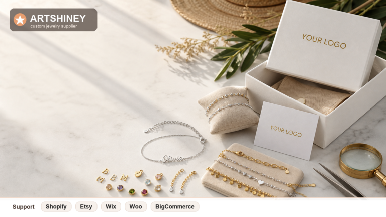 Artshiney anklet search demand cover with YOUR LOGO packaging and Support strip for Shopify Etsy Wix Woo and BigCommerce sellers