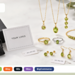 Artshiney August birthstone custom jewelry collection cover with Shopify Etsy Wix Woo and BigCommerce support strip