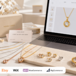 Artshiney bezel-set jewelry trend cover with ARTSHINEY branding, YOUR LOGO packaging, and Support strip for Shopify Etsy Wix WooCommerce and BigCommerce sellers