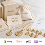 Artshiney gold coin necklace and custom medallion jewelry cover with Shopify Etsy Wix WooCommerce and BigCommerce support strip
