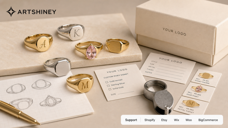 Artshiney custom pinky ring and signet ring cover for ecommerce jewelry sellers