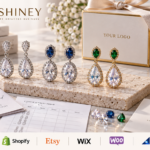 Custom drop earrings trend cover with Artshiney publisher branding and platform support for Shopify, Etsy, Wix, Woo, and BigCommerce sellers