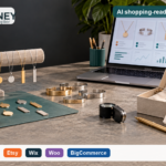 Artshiney custom jewelry supplier workbench with AI shopping product data and Support platform row for Shopify, Etsy, Wix, WooCommerce, and BigCommerce sellers