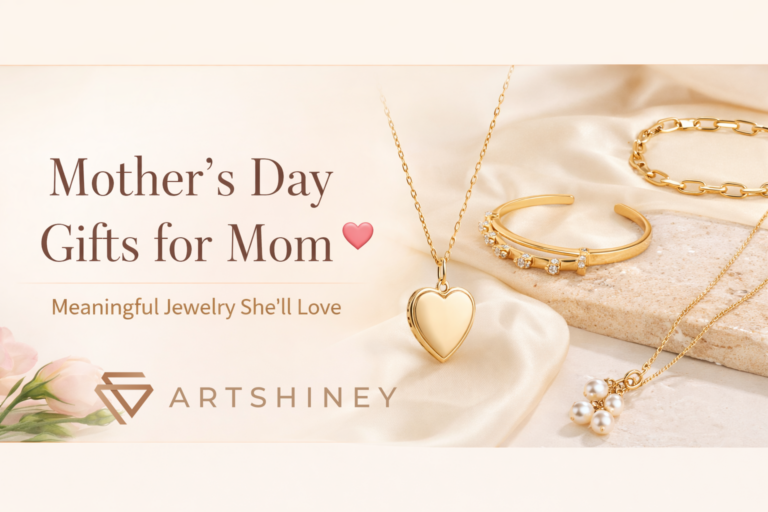 Mother’s Day jewelry gifts for mom featuring gold necklace, bracelet and elegant accessories by Artshiney