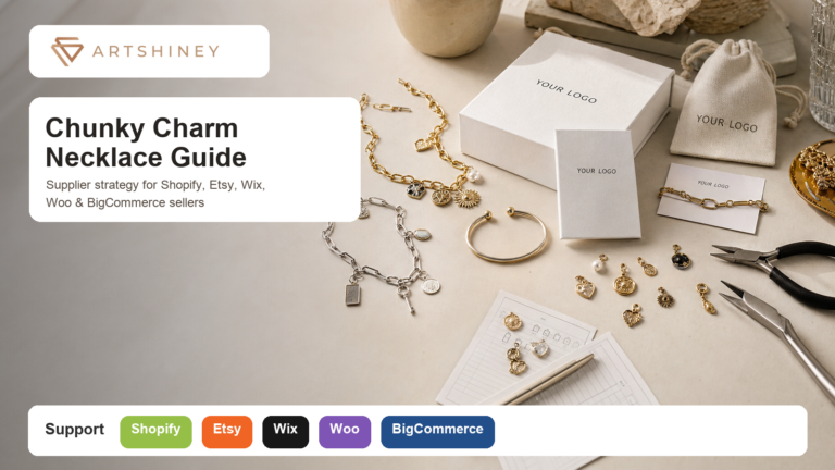 Artshiney chunky charm necklace supplier guide cover with YOUR LOGO packaging and platform support strip