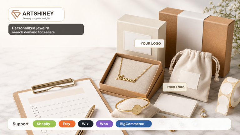 Artshiney personalized jewelry search demand cover with YOUR LOGO packaging and platform support for ecommerce sellers