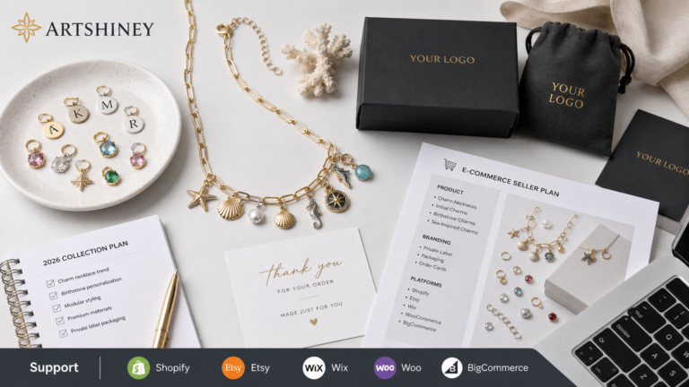 Artshiney charm necklace trend cover for ecommerce sellers with YOUR LOGO packaging and supported platform strip