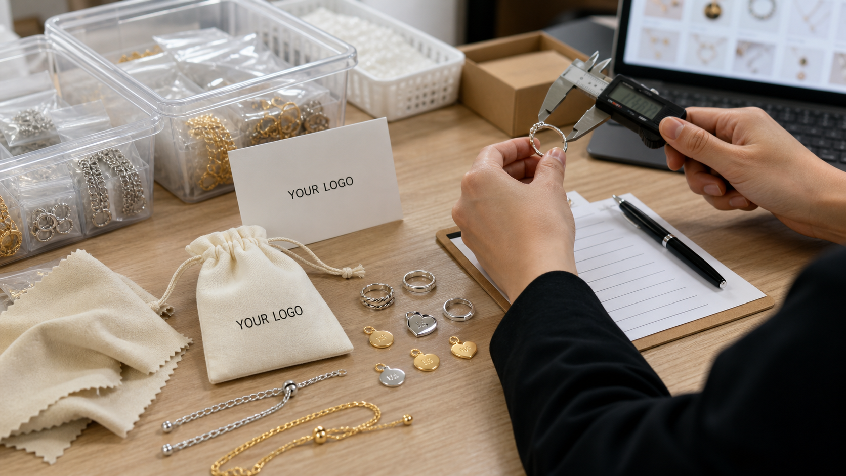 Quality control workflow for mixed-metal personalized jewelry with YOUR LOGO merchant packaging